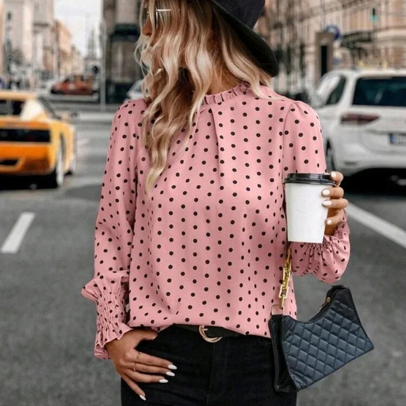 Polka Dot Print Lantern Sleeve Blouse - Picture 5 of 5
